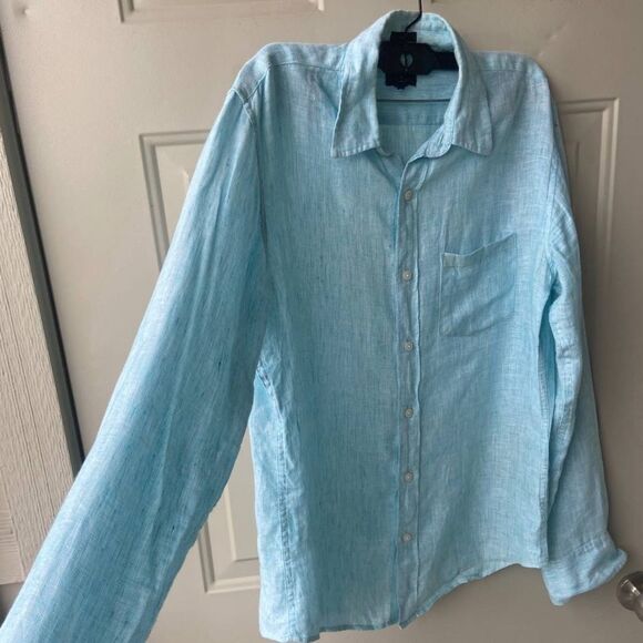 J.Crew Men’s 100% Linen Button-Up Shirt Slim Fit Sz S Aqua Blue Beach Coastal - Picture 3 of 6